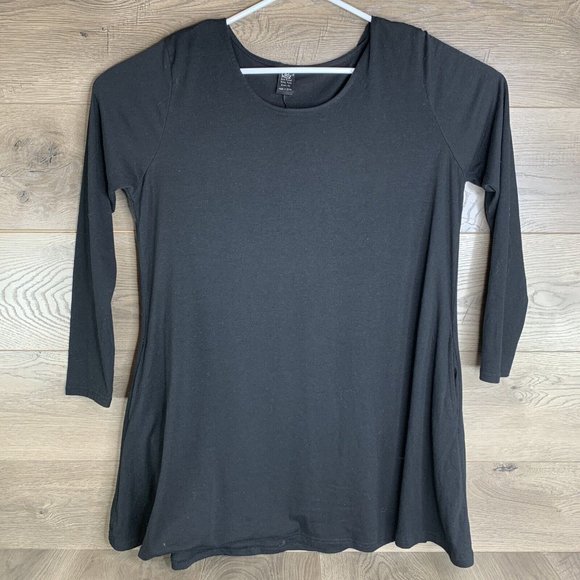 Lildy Swing Tunic Womens Size L-XL Black Solid Long Sleeve Side Seam Pockets - Picture 2 of 8